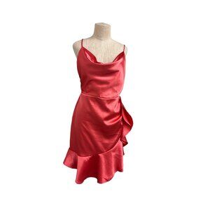 Favlux Red Satin Ruffle Hem Sleeveless Midi Dress Size L